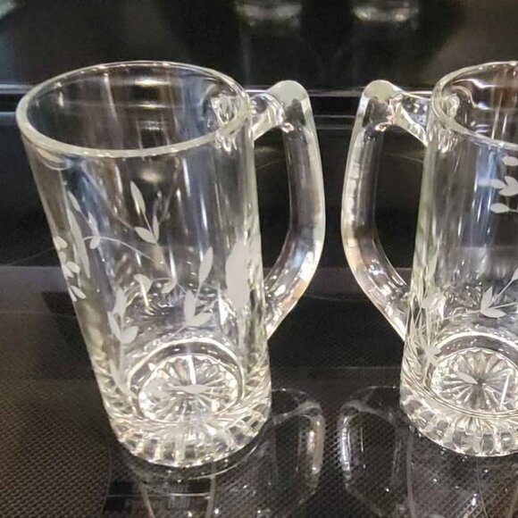 Vintage Princess House Crystal With Etching Beer Mug Steins - Set Of Two - Picture 1 of 11